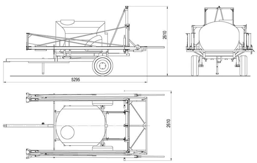 Габариты штангового опрыскивателя ОП-2000-21 в транспортном положении